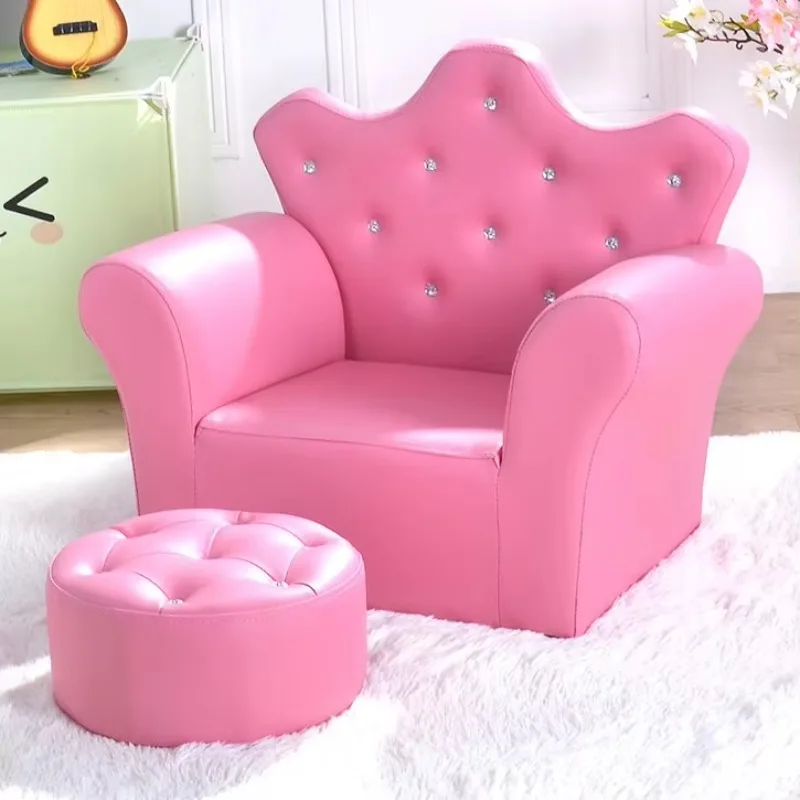 Pink high-quality leather crown shape baby furniture sofa children's chair living room