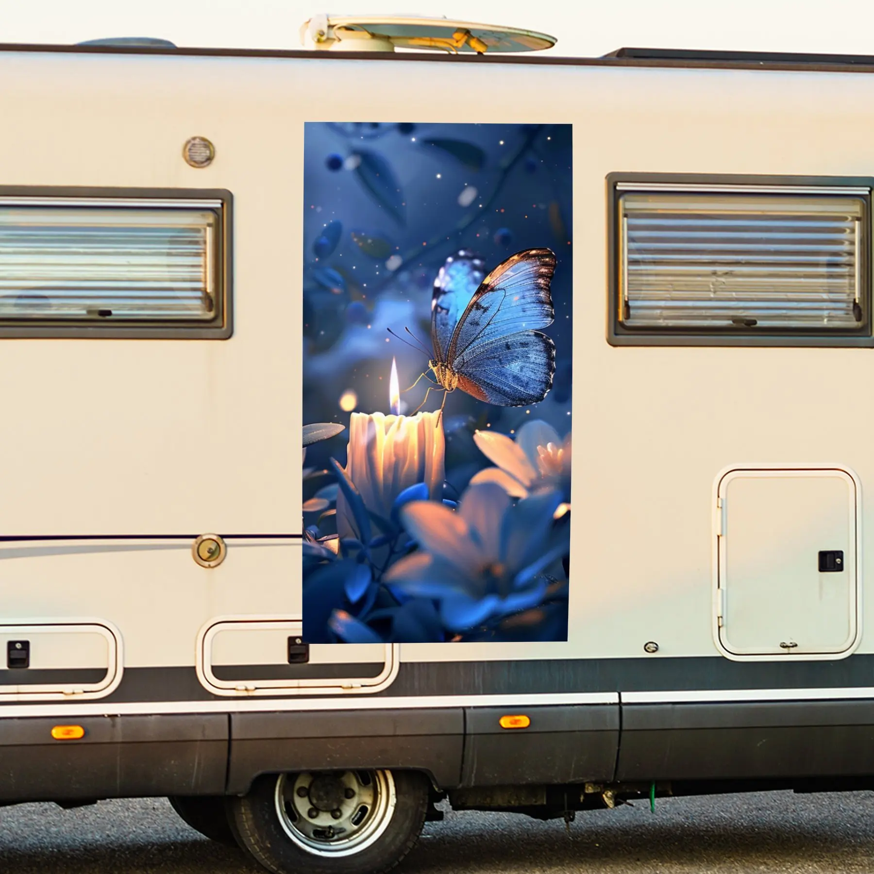 

Виниловая наклейка с мистической бабочкой и свечой для двери автомобиля на колесах, водонепроницаемые самоклеящиеся виниловые наклейки, защита украшения A