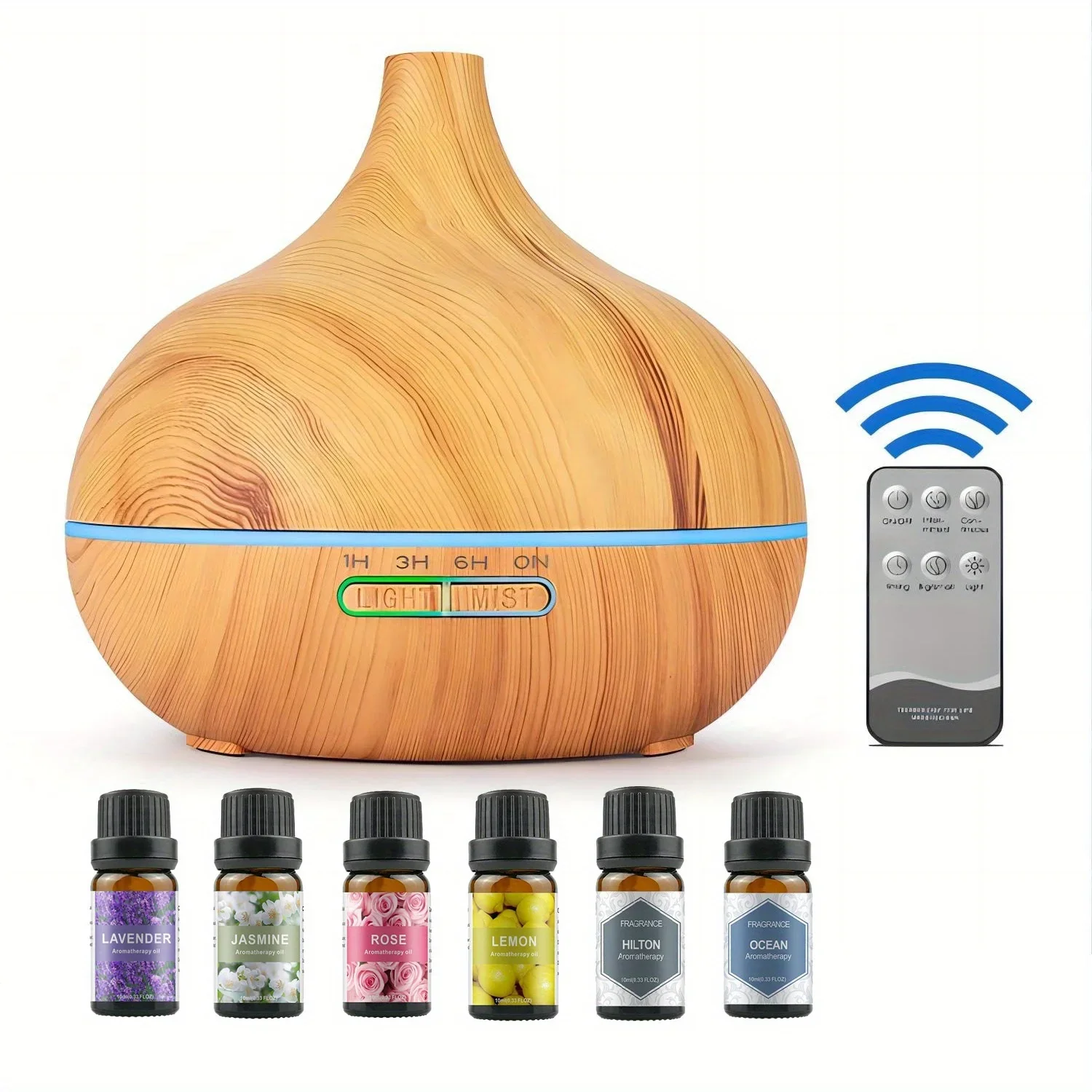 Difusor de Aromas de 550 ml con Set de 6 Botellas de Aceite de 10 ml, Lavanda/Jazmín/Rosa/Limón/Océano - Ideal para el Hogar y la Oficina