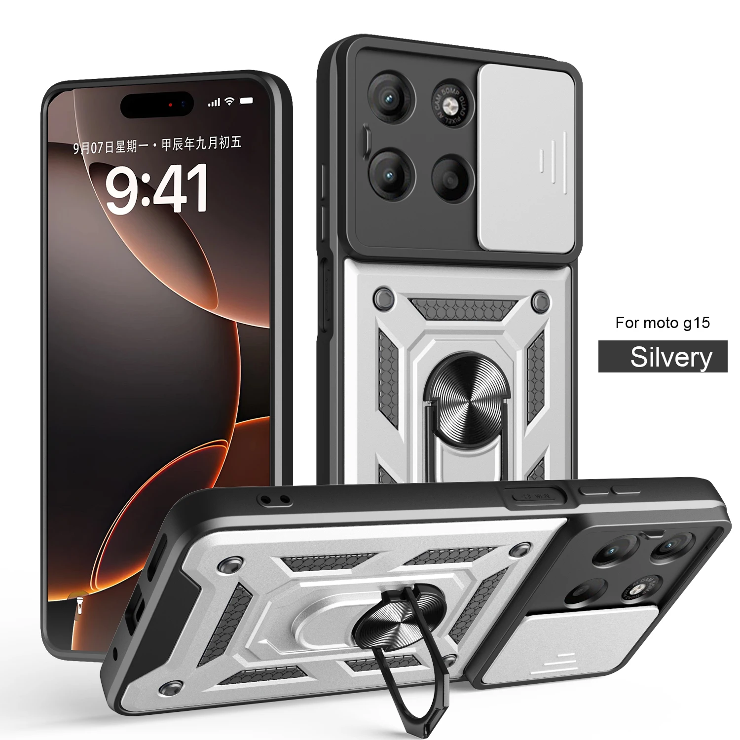 Funda Protectora con Lente Deslizante para Motorola Moto G15 G56 G86 G75 G35 G55 G34 G04 G24 G84 G85 Edge 50 Neo 60 Fusion Pro Ultra