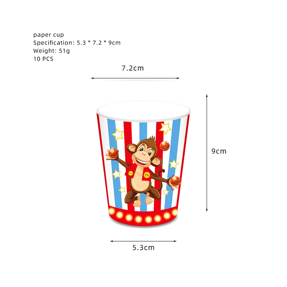 Circus Carnival Party Supplies Disposable Tableware Paper Plates Napkins Cups Striped Animals Party Kids Birthday Decorations