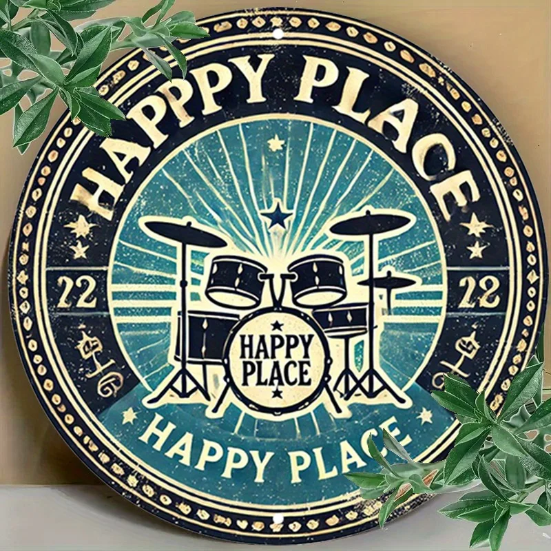 ديكور الغرفة قطعة واحدة من مجموعة الطبول العتيقة علامة ألومنيوم مستديرة، ديكور جدار معدني من القصدير بطابع الموسيقى الرجعية للمنزل، المرآب، المقهى #5