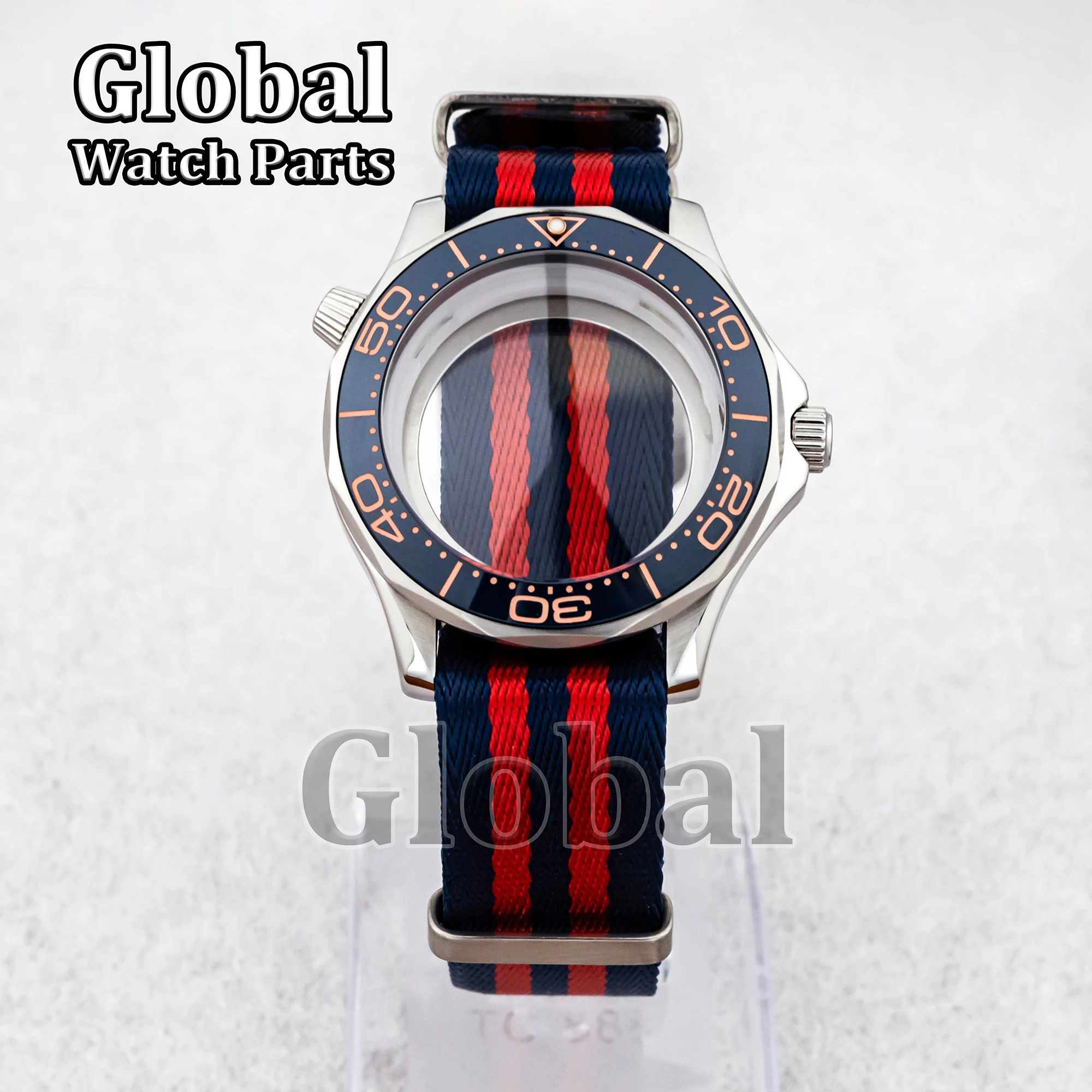 NH35 Watch Case for Seamaster 300 MOD Watch Accessories Nylon Strap Glass Bottom Fit NH35/NH36 Movement Stainless Steel Case