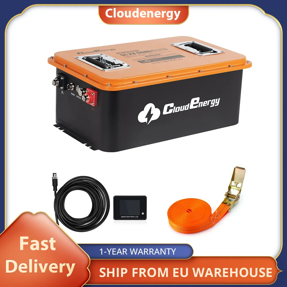 Cloudenergy 48V 51.2V LiFePO4 Battery for Golf Carts & Solar Storage, 66Ah Capacity, Built-in 200A BMS, with Mobile APP,IP66