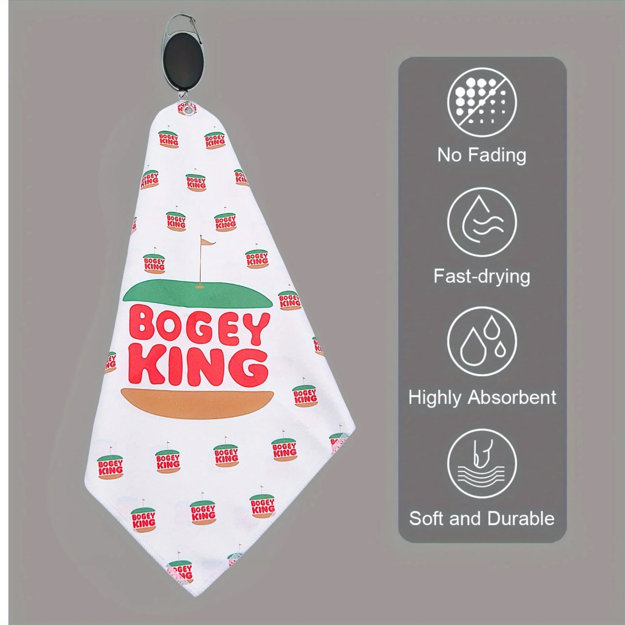منشفة جولف بوجي كينج عالية الجودة، أنيقة وفريدة من نوعها، طباعة على الوجهين، هدية إبداعية لعشاق الجولف/النزهة/البولينج