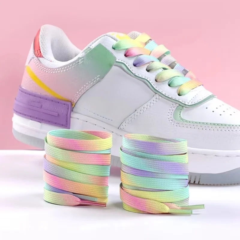 Flat Shoelaces Rainbow Color Shoe Laces Casual Canvas Shoes Colorful Shoelace Print Gradient Suitable for All Unisex New 1Pair