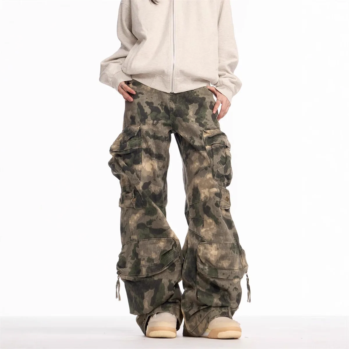 Unsiex Camouflage Cargo Pants 2026 New Spring Autumn American Camo Loose Pants For Men Multi Pocket Design Wide Leg Cargo Pants