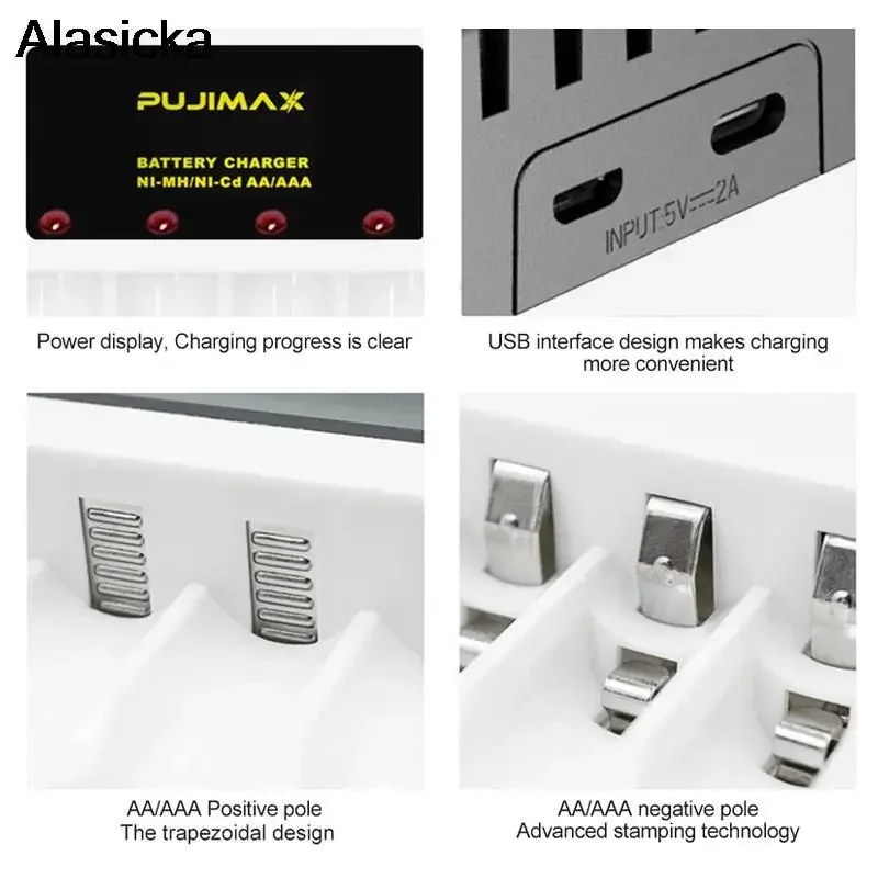 4 Slot USB Smart Battery Charger Smart Indicator with Short Circuit Protection For AAA/AA Lithium-ion Rechargeable NICD Battery
