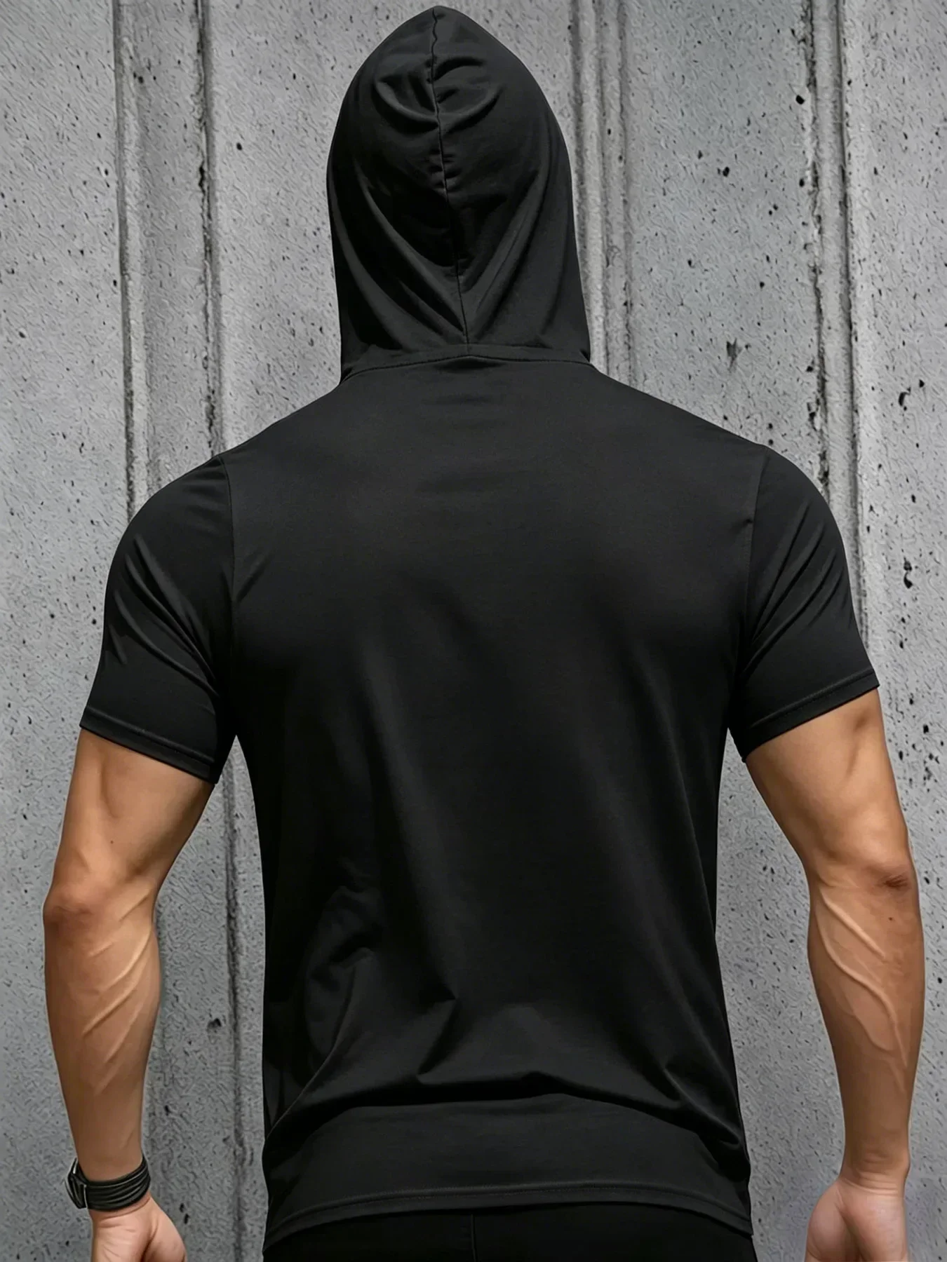 Herren Muscle Fit Kapuzen-Kurzarm-T-Shirt Schnelltrocknend Atmungsaktiv Pullover Sportliches Oberteil Fitness-Studio Workout Tägliches Casual Sport-Top – Detail 9
