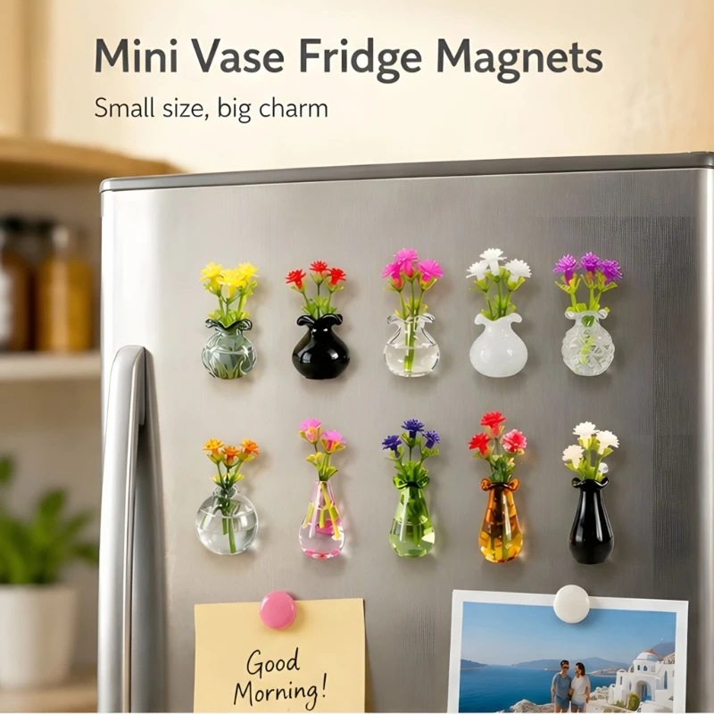 10PCS Glass Bottle Refrigerator Magnets And Mini Recreated florets For Home Styling 55KF