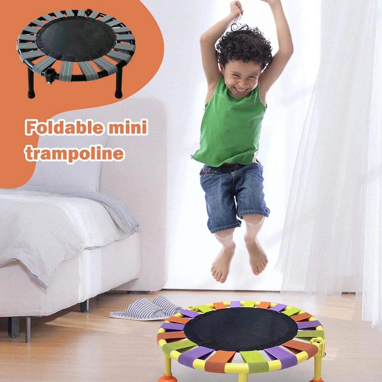 Mini Trampolín Plegable Silencioso con Capacidad para 165 Libras, Rebounder de Fitness, Tapete de Salto Portátil para Entrenamiento en Interiores y Gimnasio en Casa ﻿