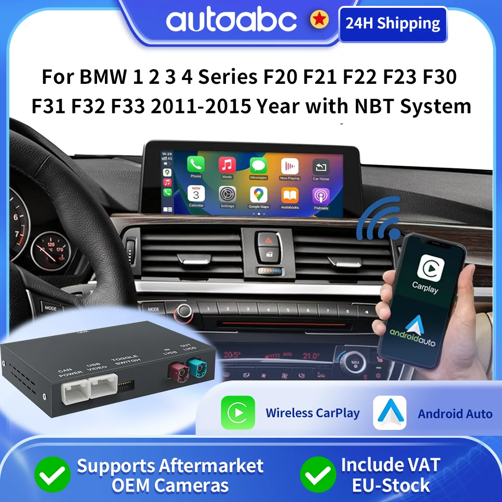 Kit de rétrofit sans fil CarPlay et Android Auto pour BMW Série 1 2 3 4 F20 F21 F22 F23 F30 F31 F32 F33 2011-2015 Système NBT