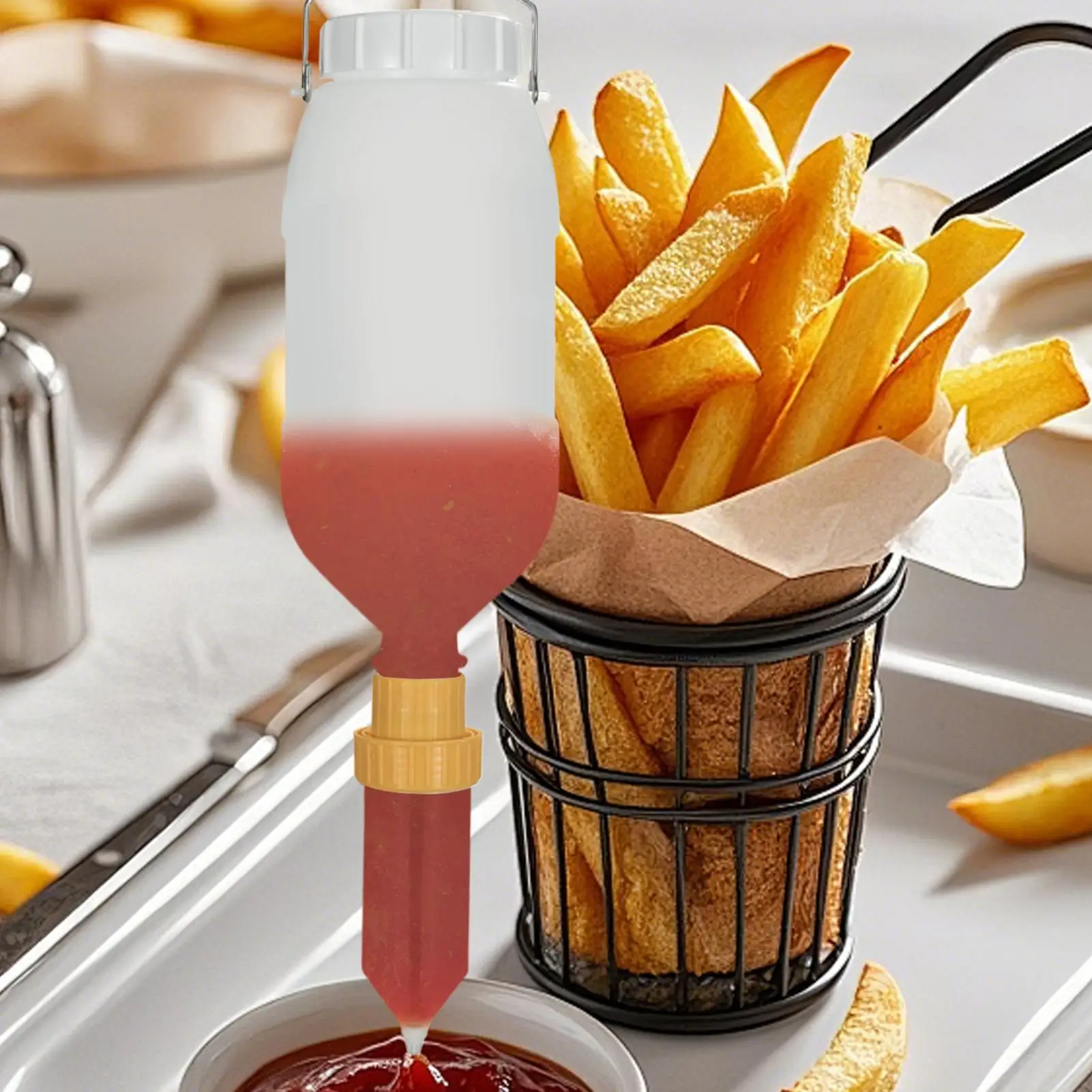 Garrafa de Molho Espremível 2.5L de Grande Capacidade, Recipiente de Temperos Pendurável para Ketchup, Maionese, Molho Vermelho e Geleia