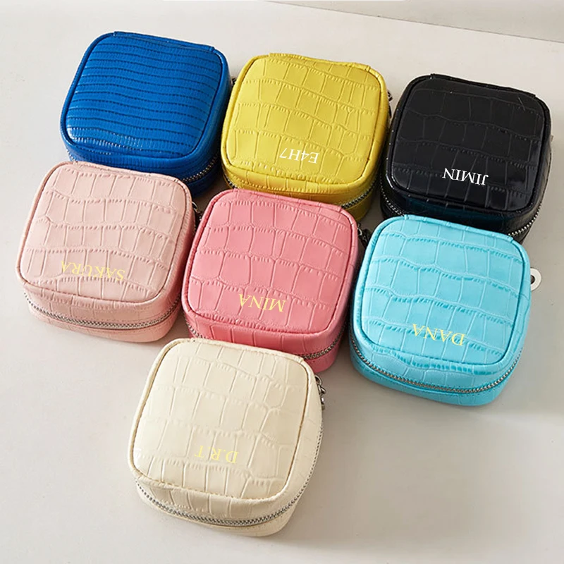 Luxury Crocodile Leather Pattern Square Bag Zip Woman Custom Name Cowhide Cosmetic Bag DIY Crossbody Bag Fashion Card Wallet