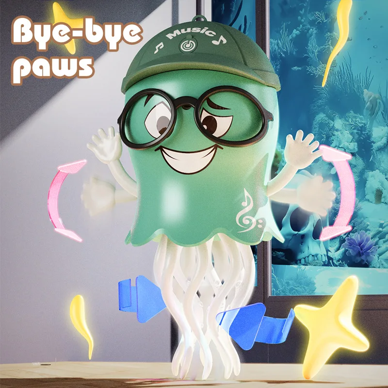面白い踊るクラゲのおもちゃ 自動障害物回避 クロールするクラゲ 電子ペットおもちゃ スプレー音楽ライト付き クリスマスギフト