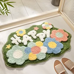 Alfombra de baño de estilo fresco, alfombrilla de pie de baño flocado, absorbente, antideslizante, entrada en forma de flor, alfombras gruesas mullidas de lujo lindas