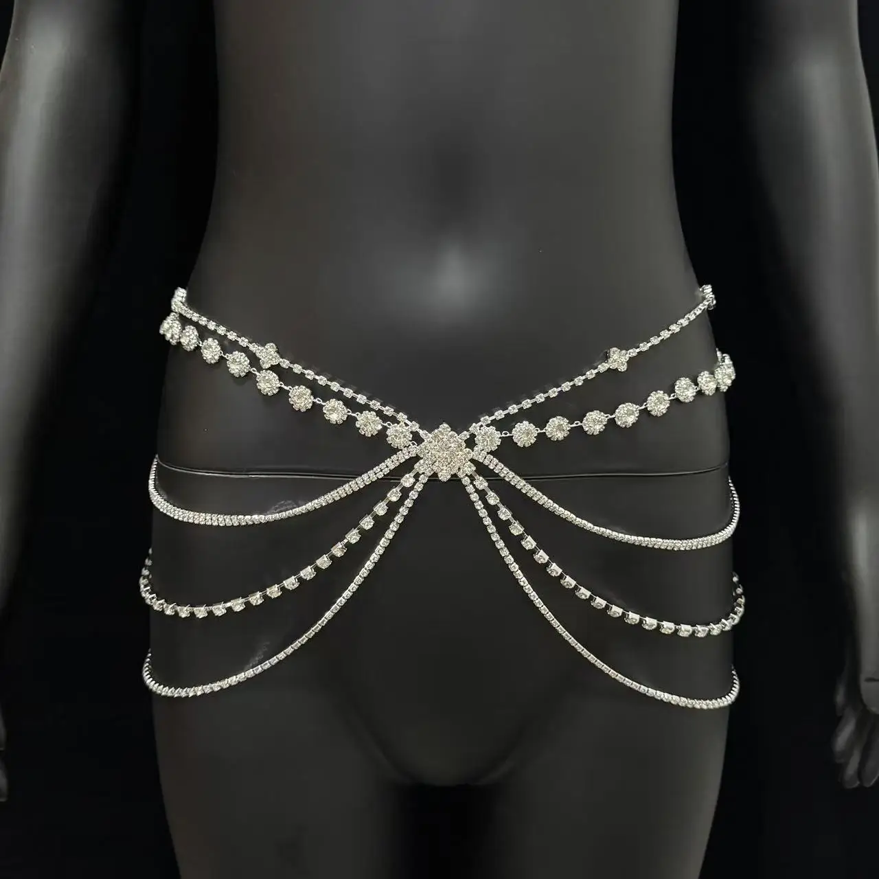 سلسلة أنيقة من حجر الراين قابلة للتعديل مكونة من قطعة واحدة مع طراز قديم، تتميز بتصميم زهرة لامعة، ومناسبة للحفلات #2