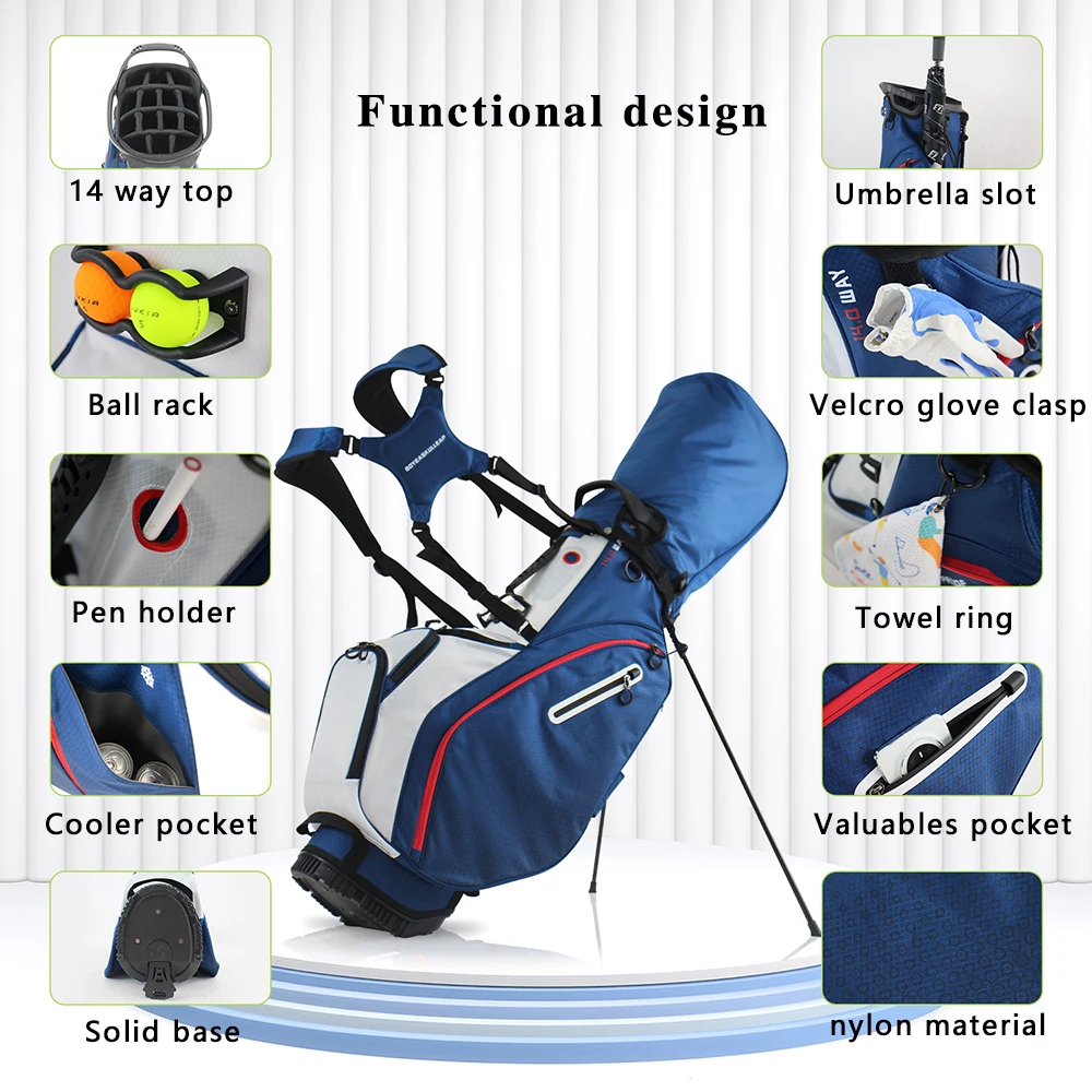 Leichte 14-Fach Golf-Tragetasche, Wasserabweisende Golfschläger-Tragetasche mit Stilvollem Polka-Dot-Muster, Gepolsterte Doppelt Verstellbare Schultergurte – Detail 2