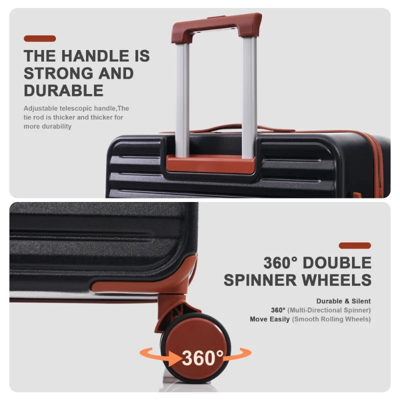 مجموعة أمتعة مكونة من 4 قطع 20/24/28/مجموعات وحقيبة ذات غلاف صلب مع قفل TSA وUSB وعجلة عالمية وحامل أكواب وأمتعة متدحرجة