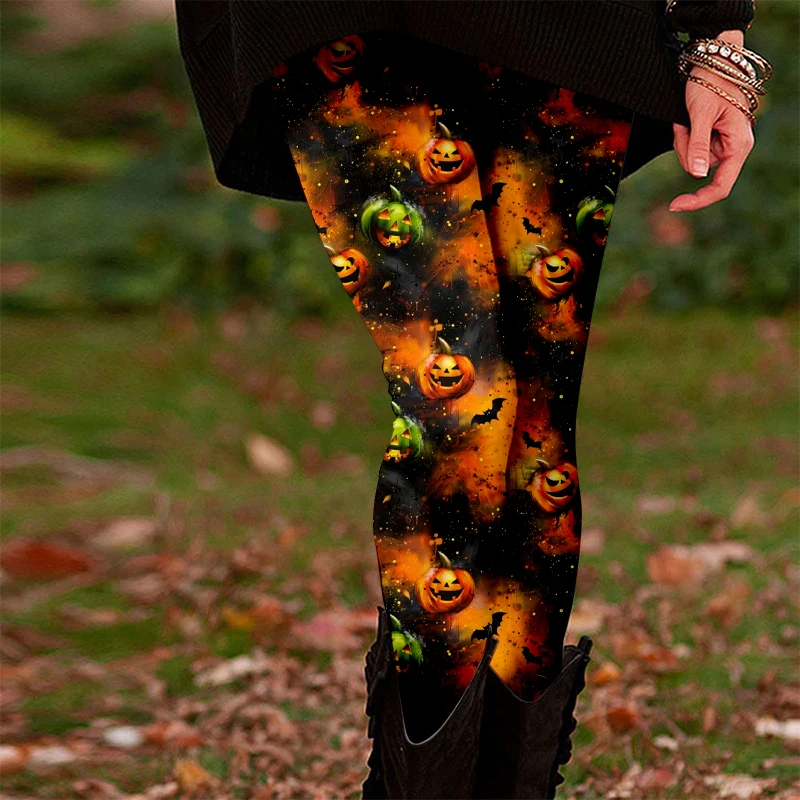 Abbigliamento yoga da donna di Halloween, stampa faccia di zucca di gatto Leggings da donna di Halloween, allenamento fitness casual da corsa sportivo elasticizzato p