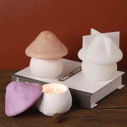 Cute Candle Jar Silicone Mold Handmade Mushroom Crystal Epoxy Plaster Jewelry Gift Box Craft Molds Concrete Storage Box Making