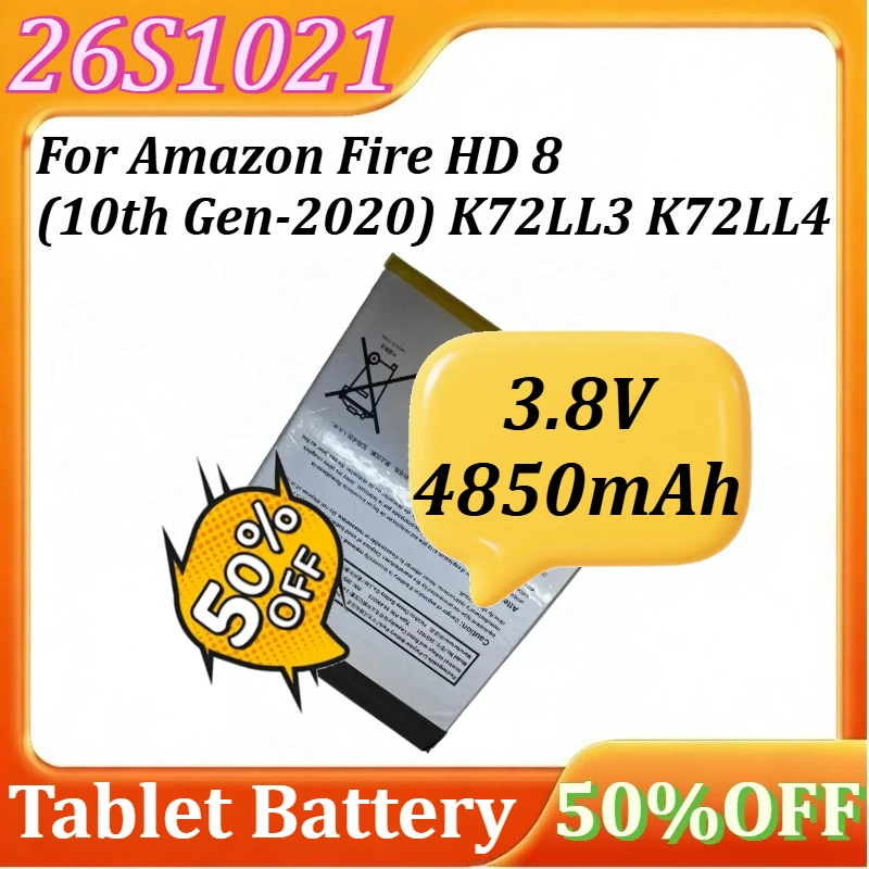 

Новая батарея 26S1021 58-000313 для планшета Amazon Fire HD 8 (10-го поколения, 2020 г.) K72LL3 K72LL4 3.8V 4850mAh