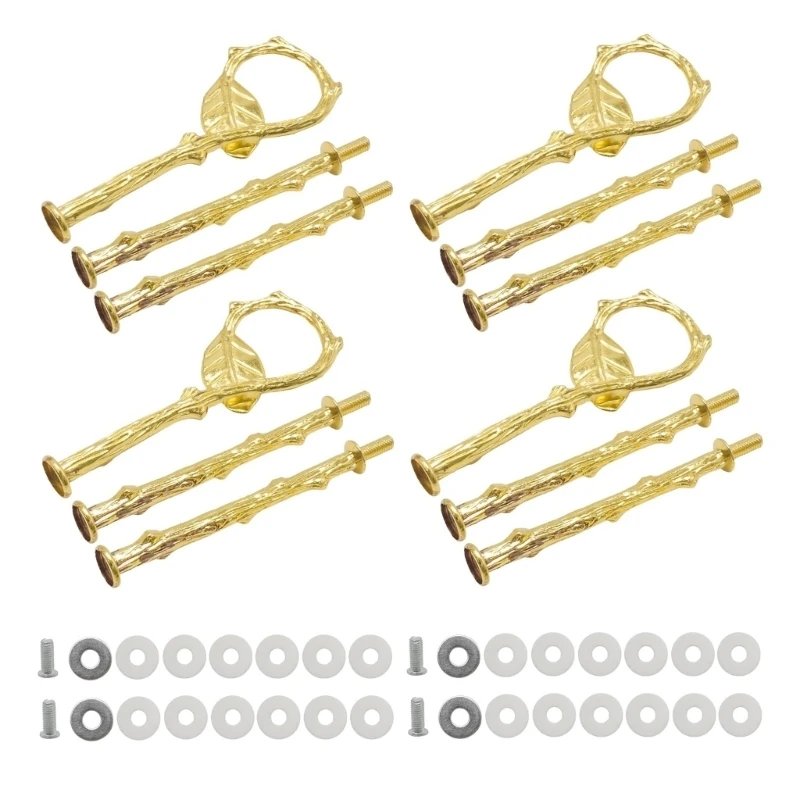 Cake Stand Handle and Rod Set, 4 Pack Decorative Gold Hardware with Top Knobs, Threaded Rods and Fittings for Dessert E0BF