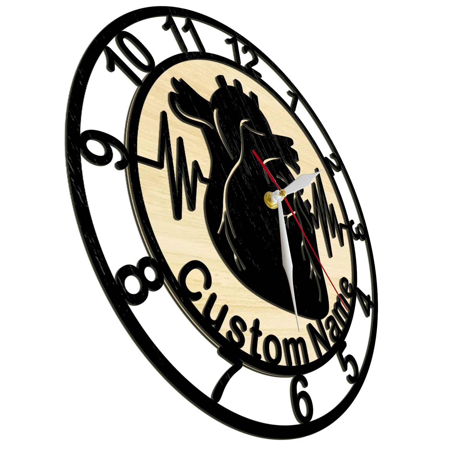 Custom Cardiology Wooden Wall Clock for Cardiac Clinic Office Heart Surgeon Artwork Wood Clock Personalized Cardiologist Gift