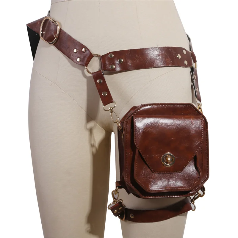 Satchel borsa a tracolla stile retrò Pu piccola borsa quadrata borsa da donna pacchetto laterale vento moto puntelli personalità cavaliere medievale