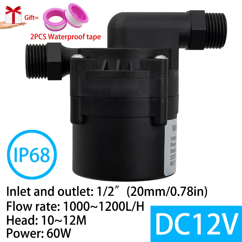 Portable DC 12V 1000~1200L/H Ceramic Shaft Brushless 1/2 