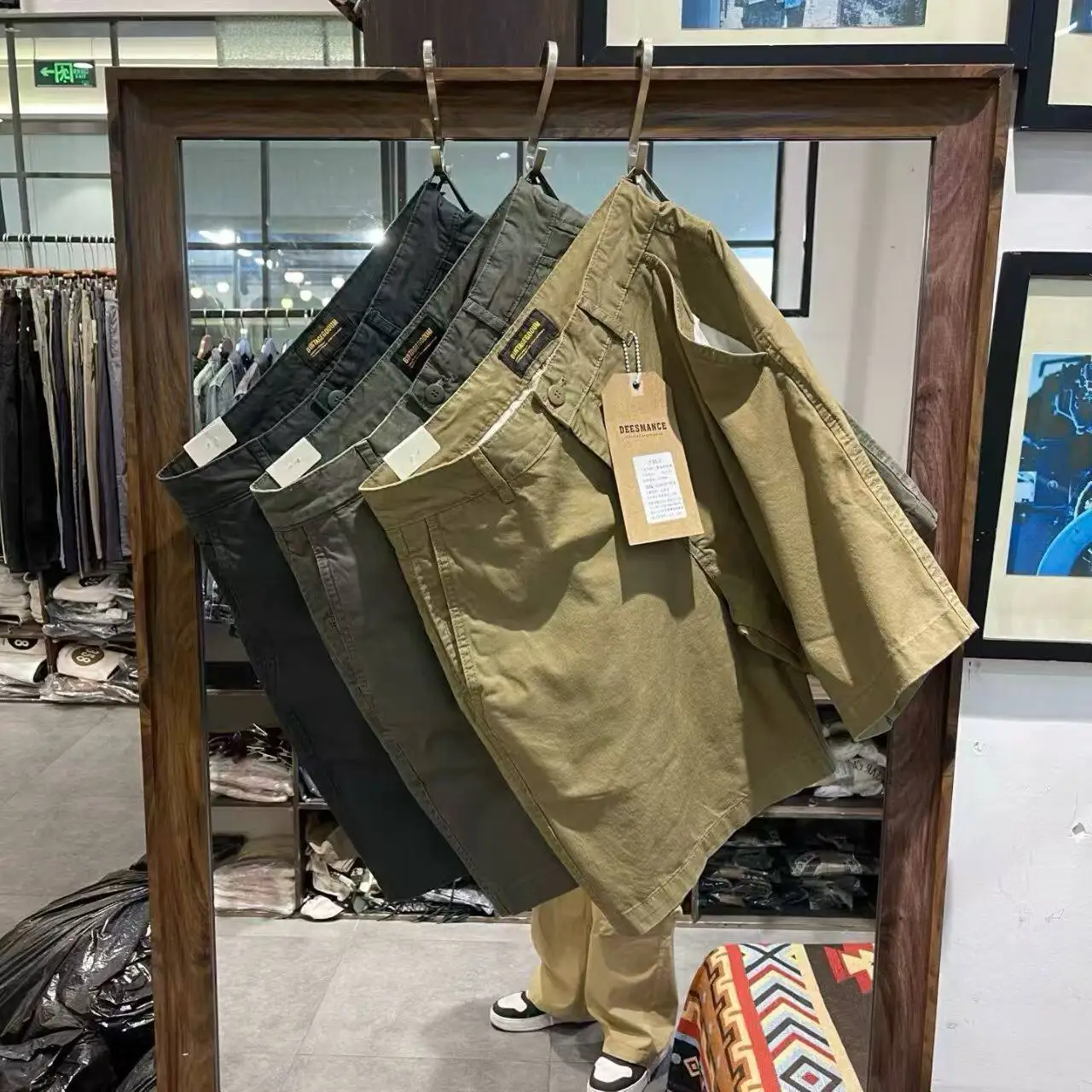 Loose-fit Workwear Shorts for Men Summer 100% Cotton Casual Mid-length Shorts (5-point Pants) Multi-pocket Washed Khaki Color