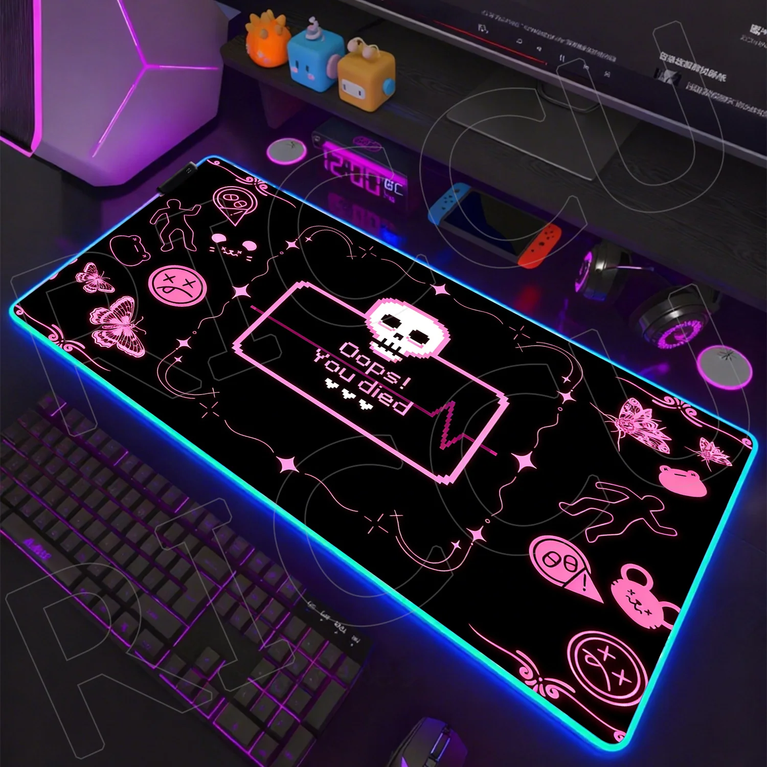 

RGB XXL Pixel skull game E-Sport PC accessories LED Mouse Pad Gamer Desk mat with stitched edges Natural rubber pad gaming mat