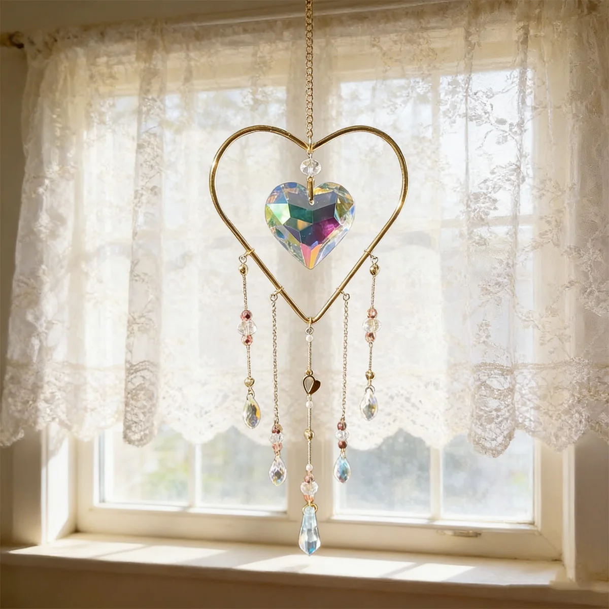 1Pc Crystal Hanging Ornament, Crystal Prism, Sun Catcher, Heart-Shaped Frame, Heart Catcher, Window Hanging Pendant, Prism Decoration, Ideal Gift for Home Decor, Window Decoration, Garden Porch Decoration, and Various Holidays.
