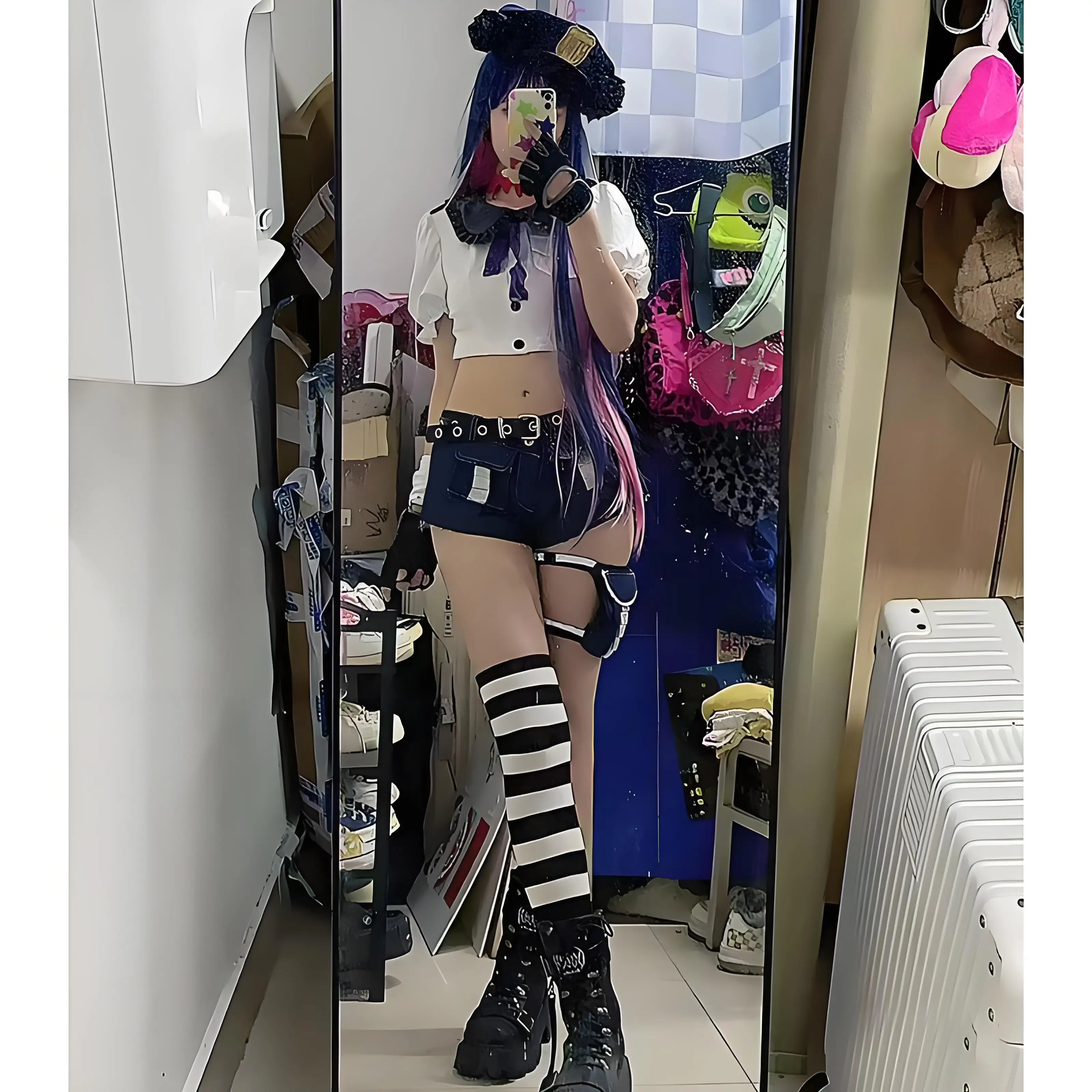 Panty Police Uniform for Women Party Suit Halloween Panty & Stocking with Garterbelt Panty Anarchy Cosplay Costume Wig Stocking