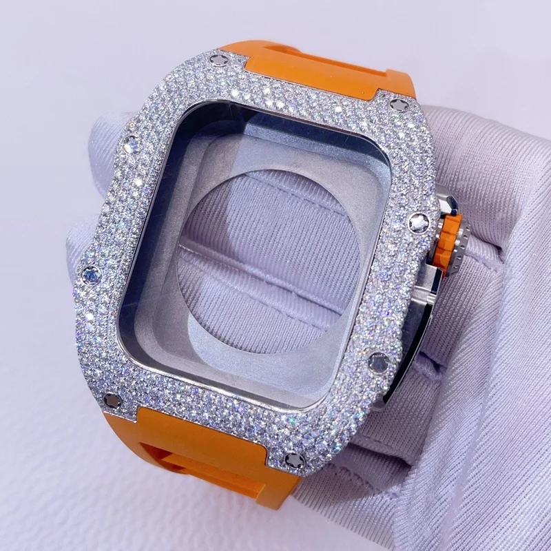 iced out vvs moissanite diamond hip hop custom made rubber strap watch case