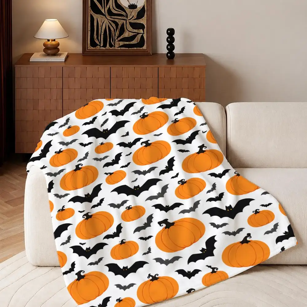 Halloween Ghost Bat Scatter Throw Plush Flannel Throw Blanket, Sofa Bed Travel Picnic Home Textile Decor