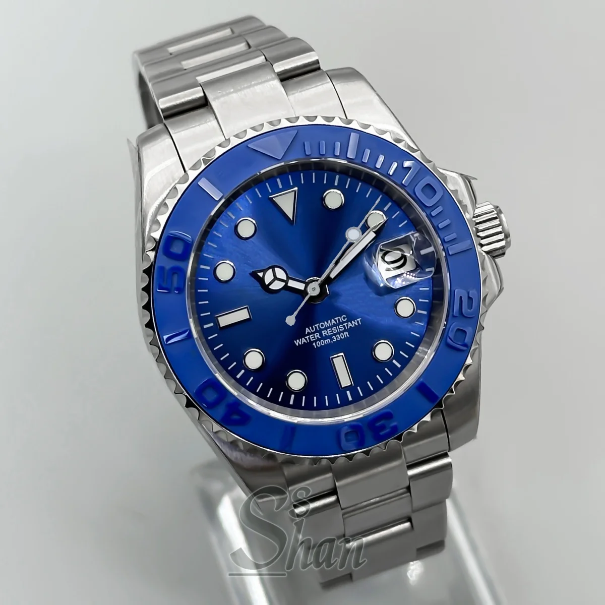 Męski zegarek automatyczny mechaniczny do nurkowania, luksusowy model biznesowy, 40 mm, mechanizm NH35, jednokierunkowo obracająca się tarcza z szafirowego szkła, czarno-niebieska tarcza.