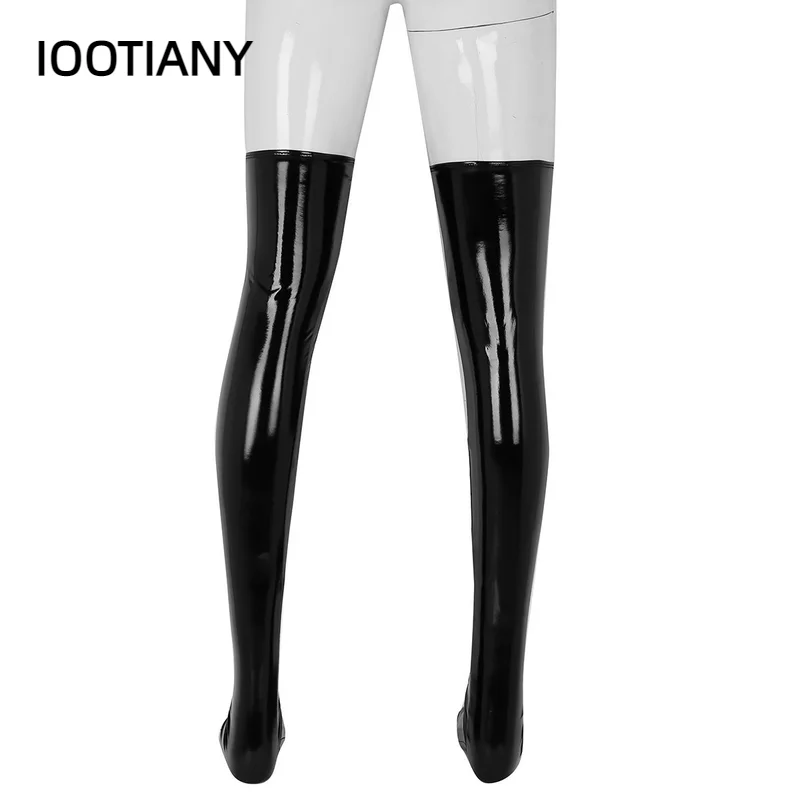 HOT Sexy Night Club Latex Stockings Ladies Black Faux Leather Thigh High Medias Women\'s Long Stockings Plus Size Over Knee Socks