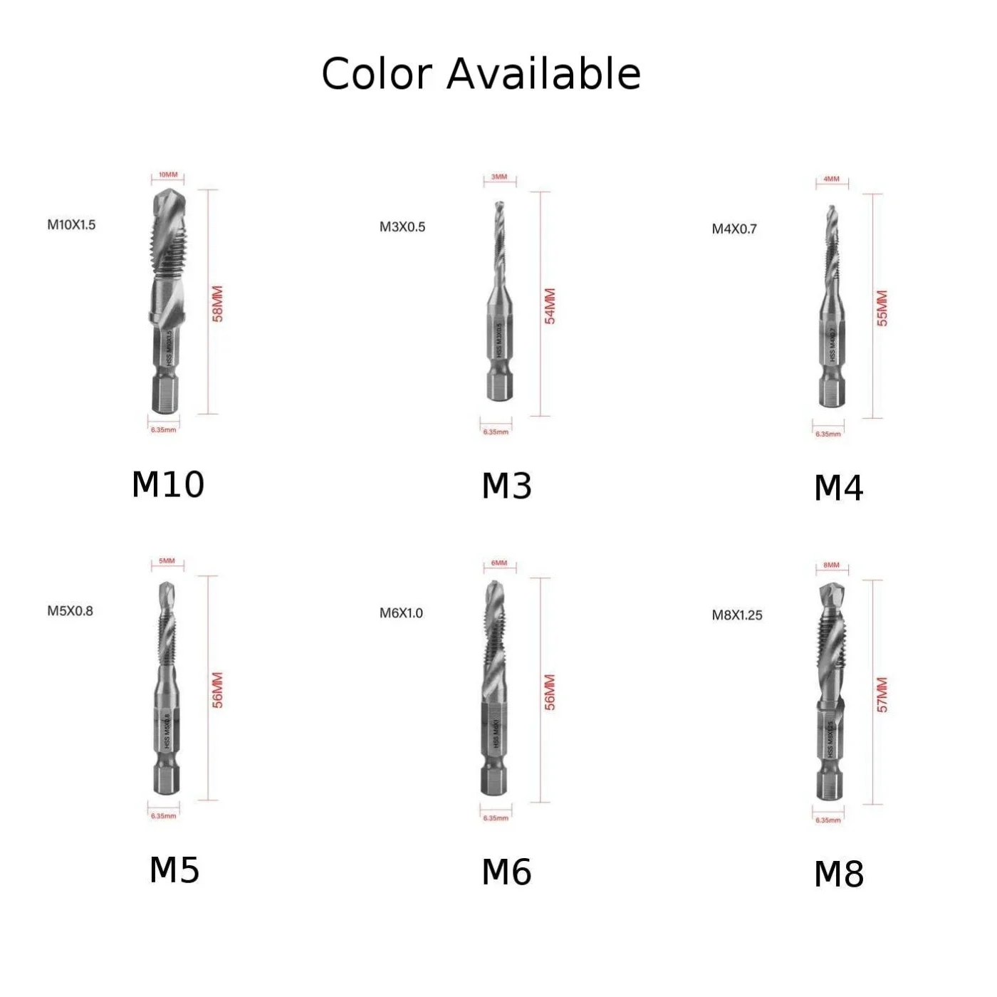 1Pcs Tap Drill Bit Set Hex Shank Thread Metric Tap HSS Threaded Bit Screw Machine Compound Tap-M10 Taps Hand Tools Silver