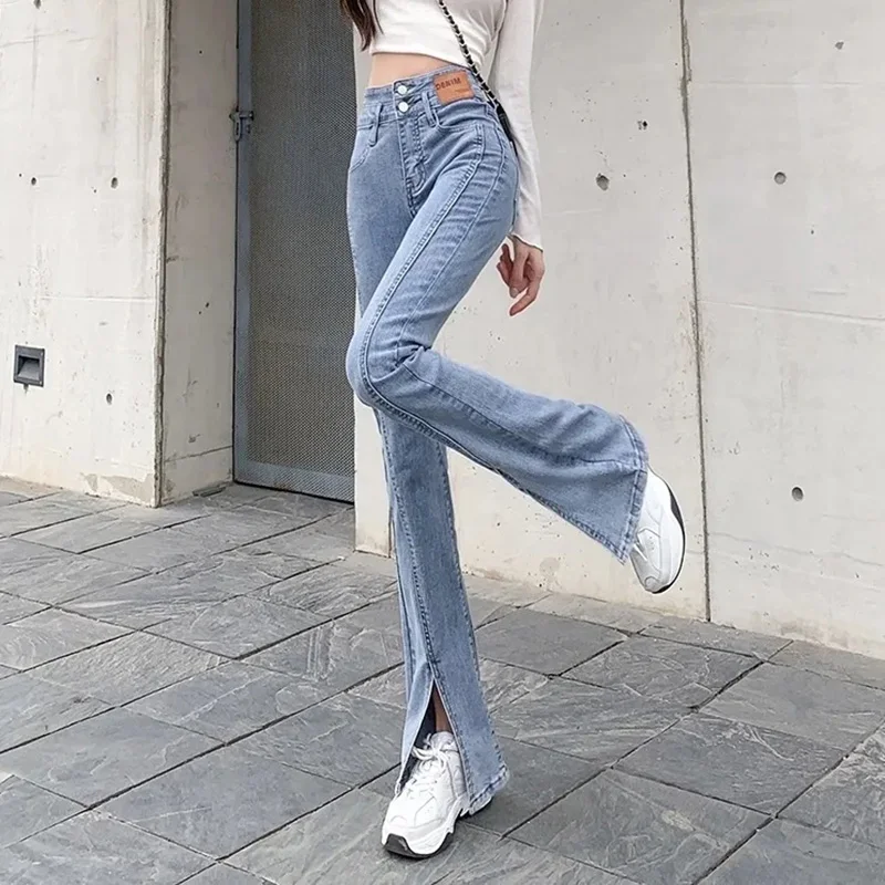 Korea Style Flared Jeans Vrouwen Hoge Taille Fashion Casual Lange Broek 2022 Zomer Herfst Vrouwen Denim Broek Slipt Voor lady Meisjes