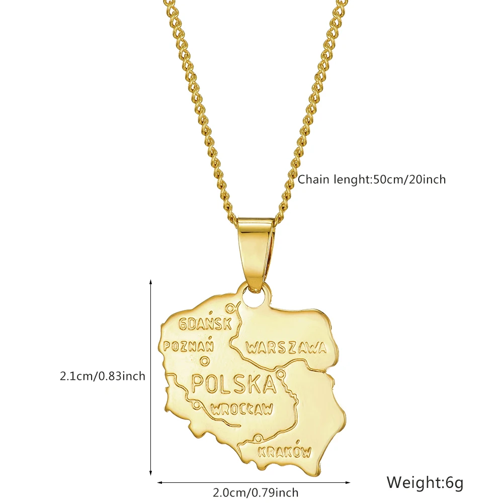 Ethlyn Fashion Poland Pendant Necklace for Women Men Gold Color Jewelry Map of Poland MY440