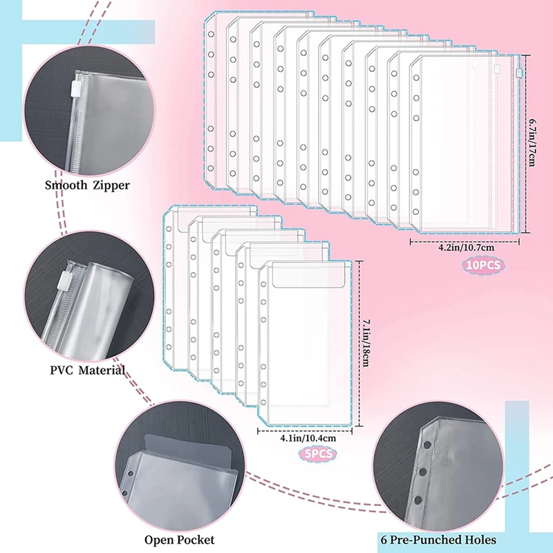 مخطط ميزانية A6 مع 15 قطعة من مظاريف نقدية و40 ورقة ميزانية، منظم محفظة الميزانية المسطرة