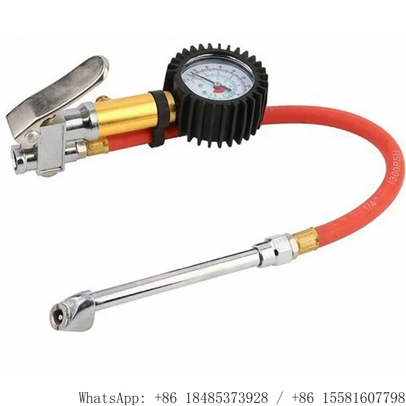 Mechanical Tyre Pressure Inflator Gauge Trigger Handle Tire Inflation Gun With Long Straight Air Chuck For Automobile Motorcycle