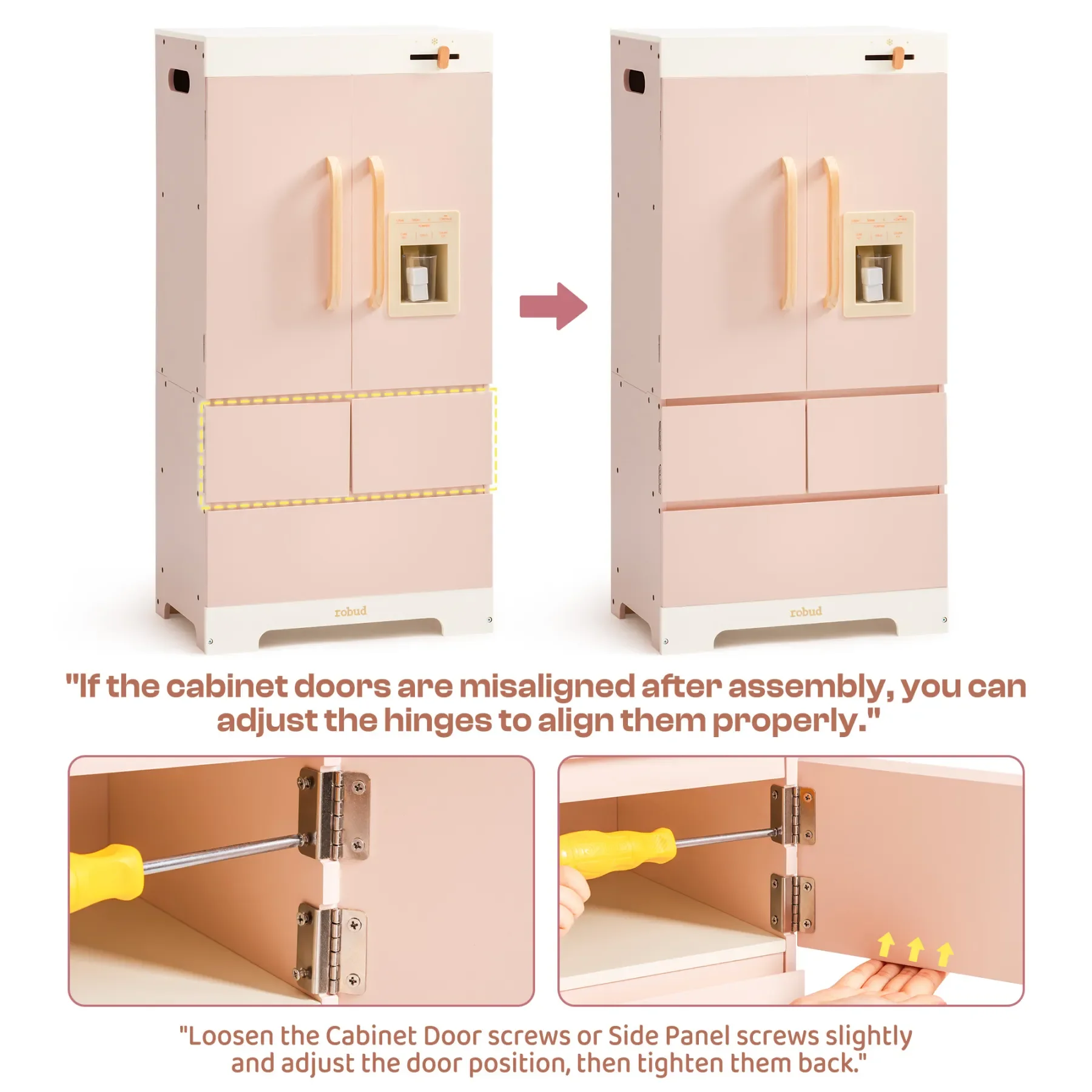 Robotime Robud jouer cuisine réfrigérateur réfrigérateur avec distributeur de glace en bois enfants jouer cuisine Playset jouet cadeau rose