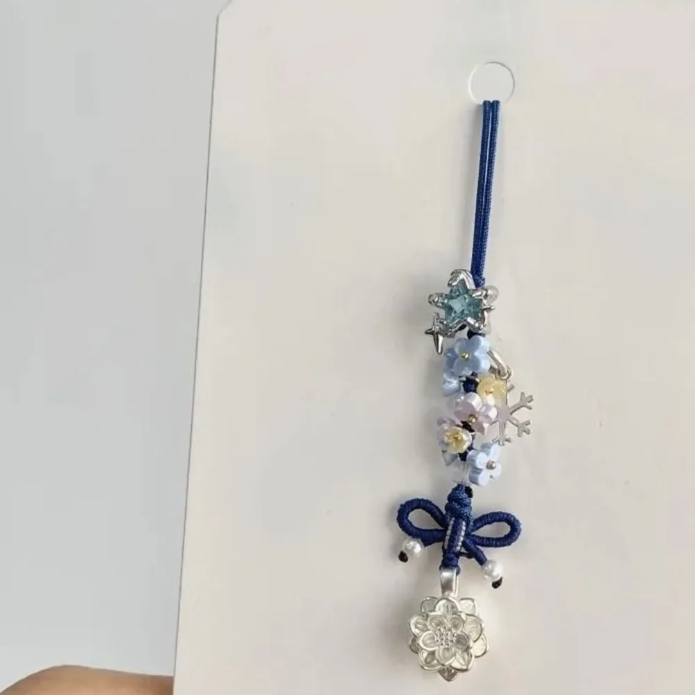 新しい中国風立体蝶結び携帯電話チェーンバッグペンダントキーホルダーアクセサリー花柄織り携帯電話チェーン