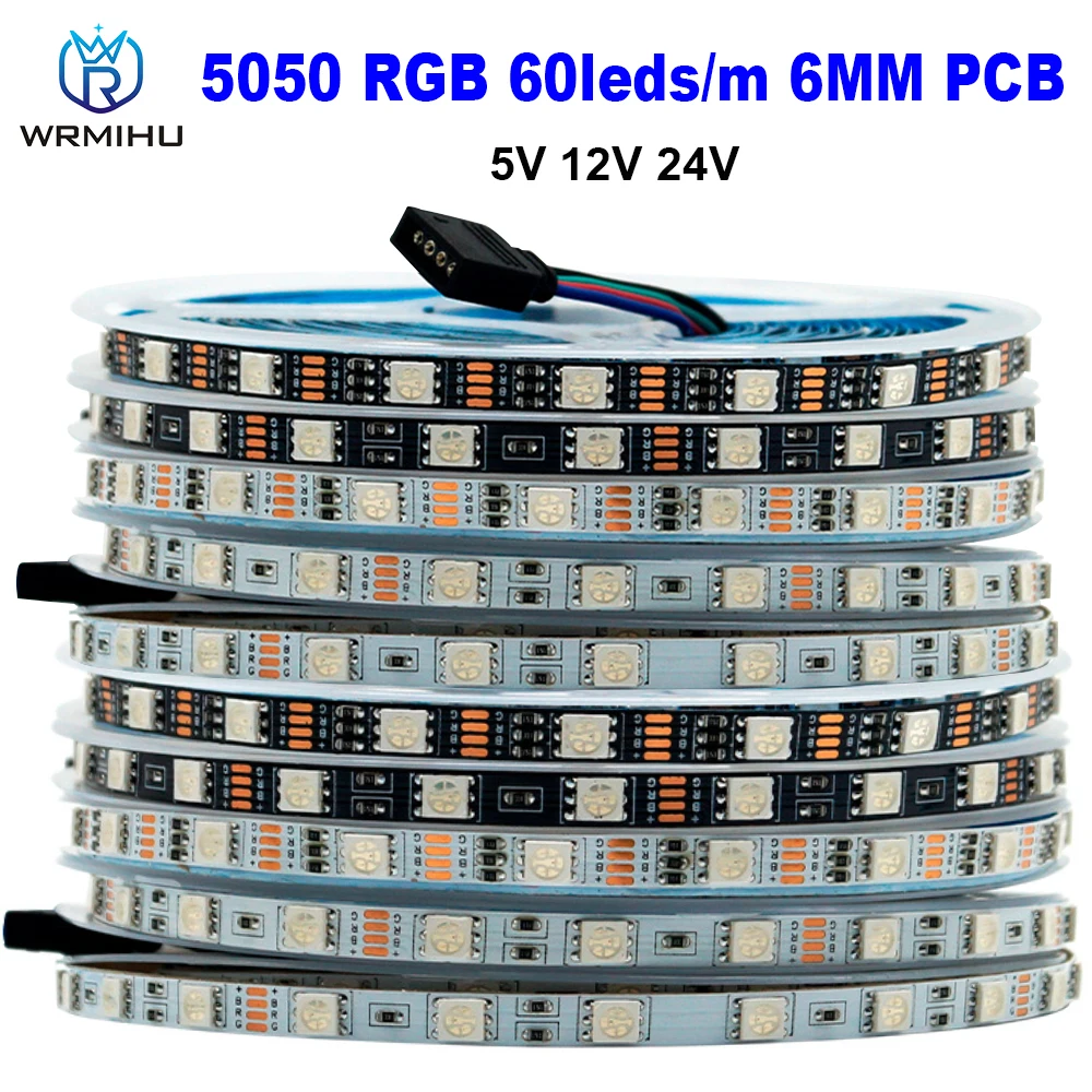 

Super Light Pasteable DC5V 12V 24V SMD5050 60leds 5mmPCB RGB Flexible Led Strip For Wine Cabinet TV Decoration