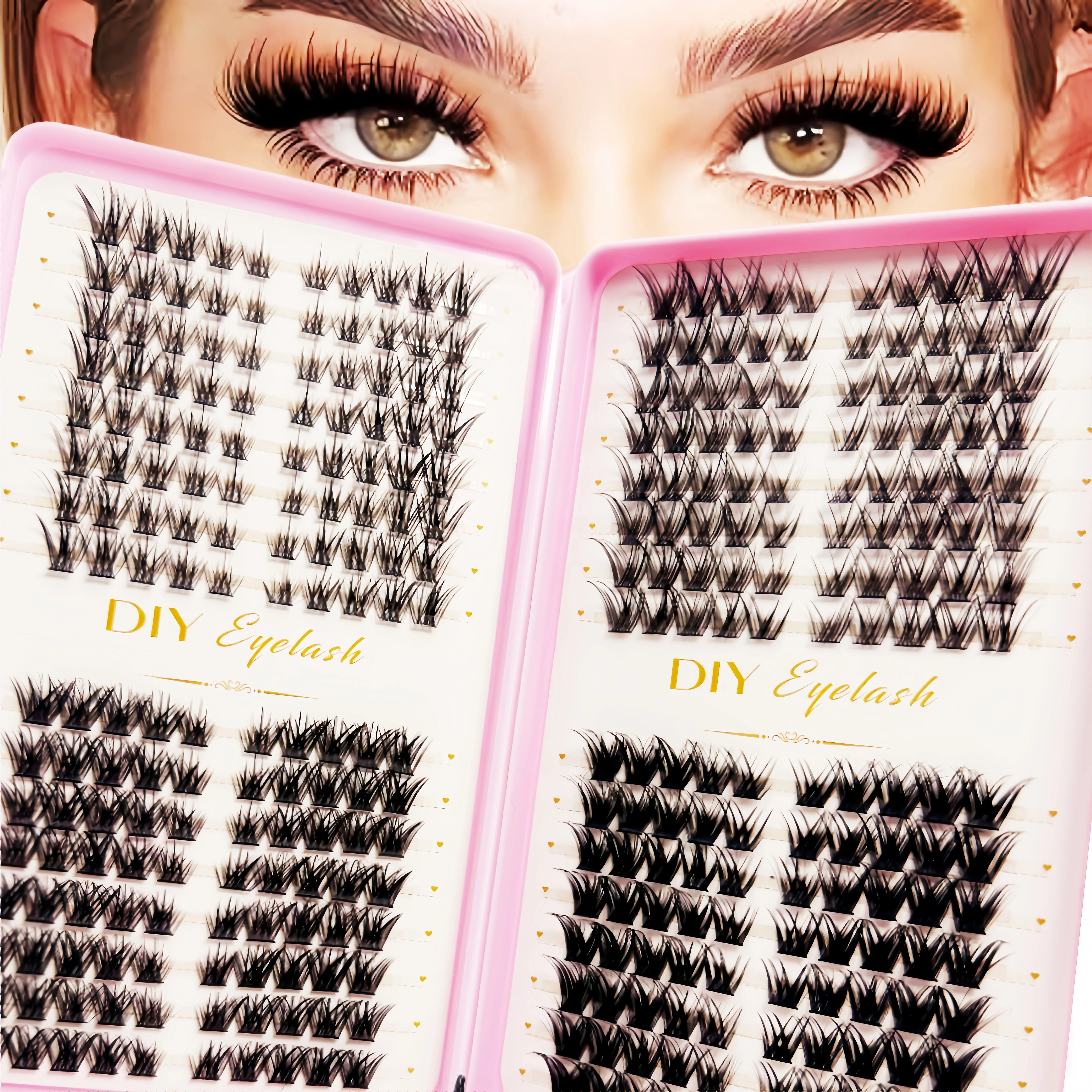32Rows Fox Eye Manga False Eyelashes Large Capacity Tapered Thick Segmented Individual Cluster Lash Extensions Enlarge Eyes
