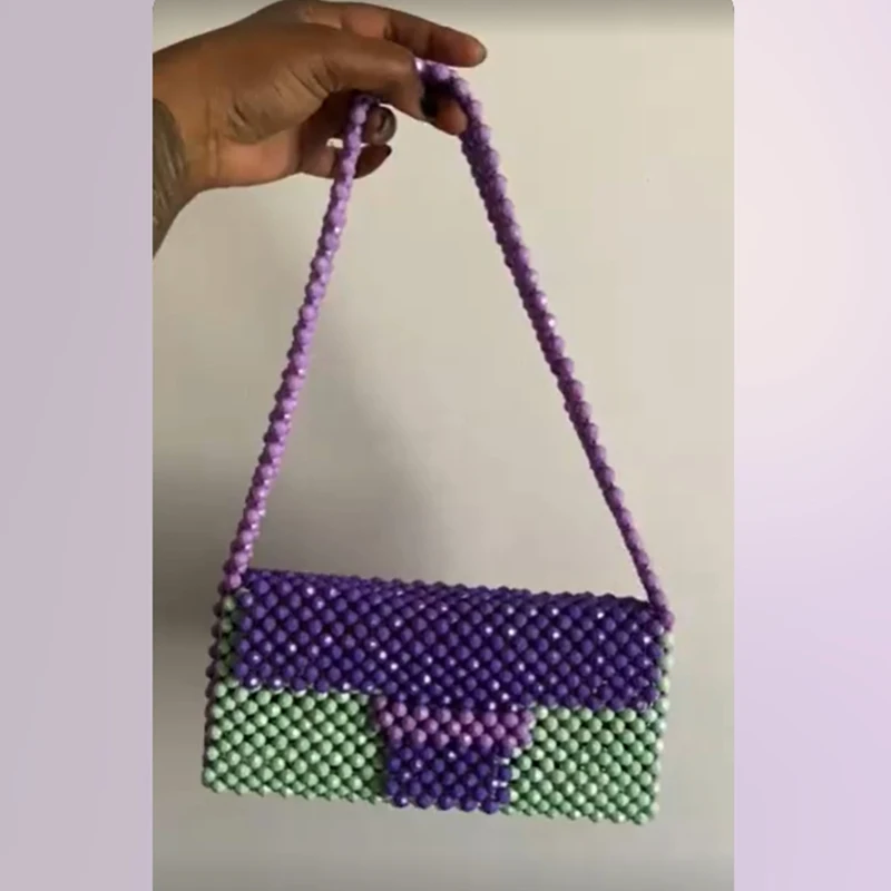 

Handwoven Beaded Handheld Crossbody Bag New Fashion Texture Contrast Color Women's Shoulder Bags Customized Finished Product