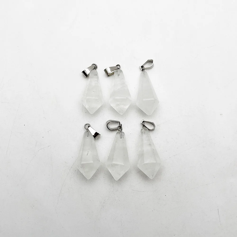 fashion new natural stone pendulum Natural white crystal Cone charms pendant for jewelry making 12pc Good quality Wholesale