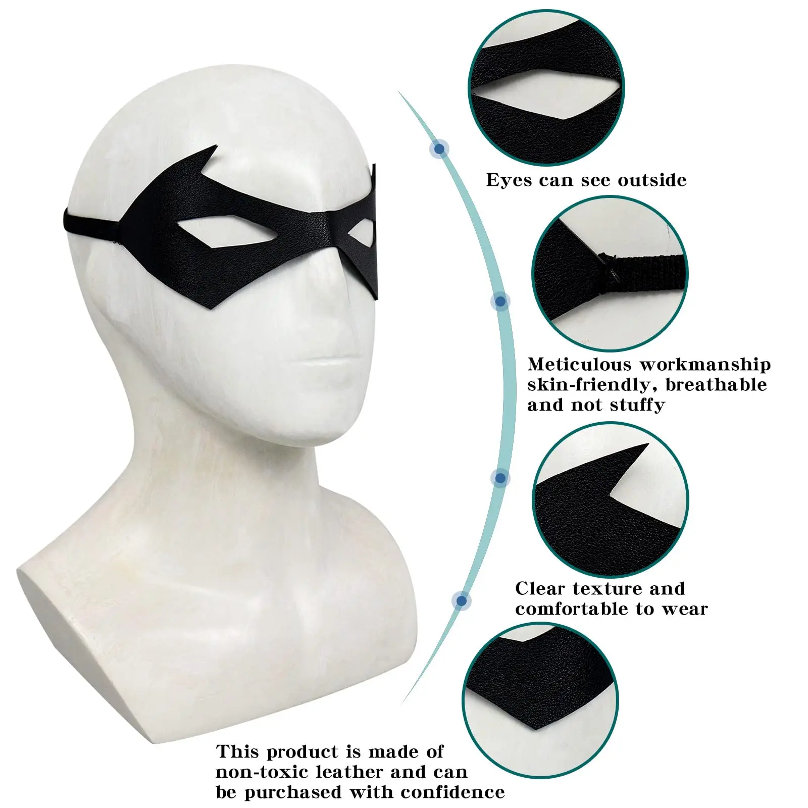 หน้ากากตาค้างคาวสีดำหนังสำหรับผู้ชาย หน้ากากซูเปอร์ฮีโร่ โดมิโน ชุดโจร อุปกรณ์ประกอบฉากงานปาร์ตี้ฮาโลวีน งานแฟนซี สำหรับผู้ใหญ่